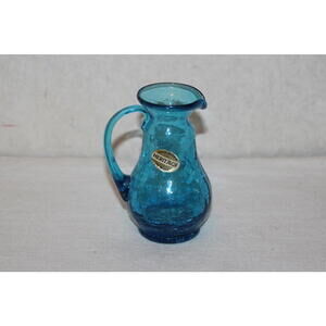 Vintage Heritage Blue Crackle Hand Blown Glass Pitcher – West Virginia